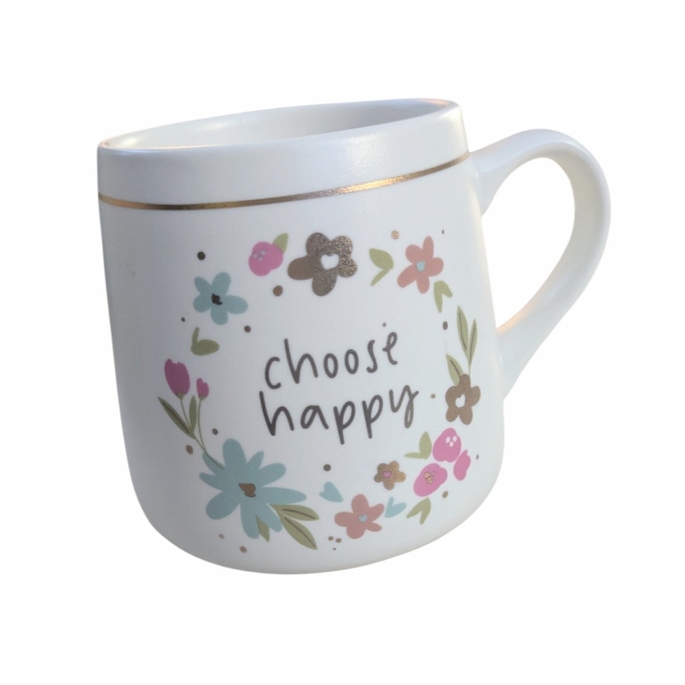 Karma Floral Mug with Choose Happy Design